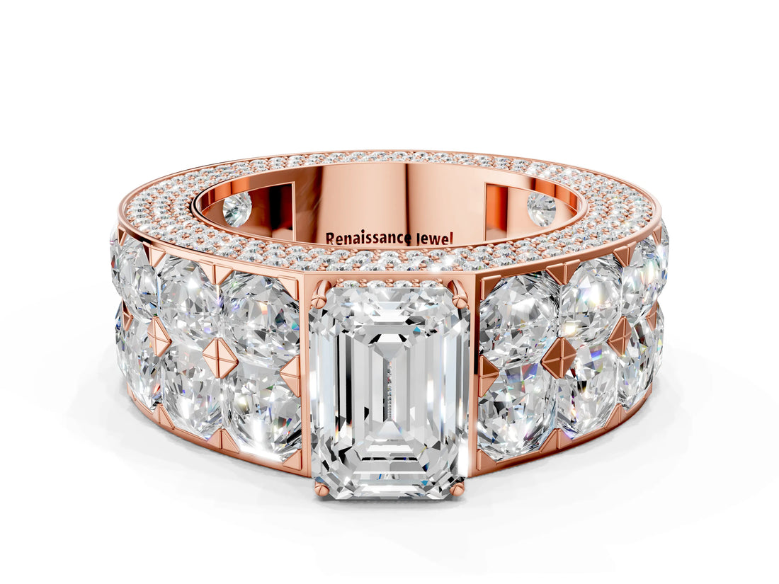 Rose gold Emerald Cut Diamond Radiant Pavé Mens Ring