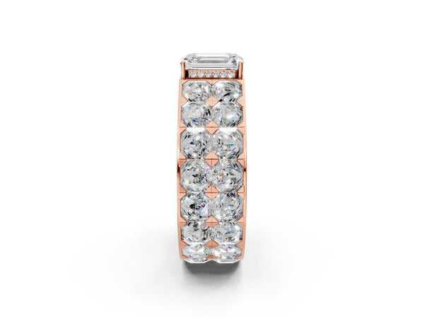 Rose gold Emerald Cut Diamond Radiant Pavé Mens Ring