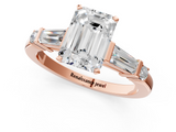 Rose gold Emerald Cut Diamond Ring with Baguette Side Stones, Channel Set Band, and Four-Prong Setting_18