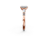 Rose gold Emerald Cut Diamond Ring with Baguette Side Stones, Channel Set Band, and Four-Prong Setting_19