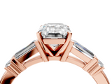 Rose gold Emerald Cut Diamond Ring with Baguette Side Stones, Channel Set Band, and Four-Prong Setting_21