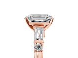 Rose gold Emerald Cut Diamond Ring with Baguette Side Stones, Channel Set Band, and Four-Prong Setting_22