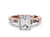 Rose gold Emerald Cut Diamond Ring with Baguette Side Stones, Channel Set Band, and Four-Prong Setting_25