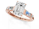 Rose gold Emerald Cut Diamond Ring with Baguette Side Stones, Channel Set Band, and Four-Prong Setting_26