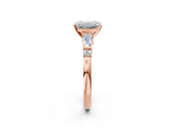 Rose gold Emerald Cut Diamond Ring with Baguette Side Stones, Channel Set Band, and Four-Prong Setting_27