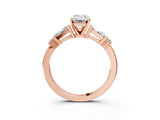 Rose gold Emerald Cut Diamond Ring with Baguette Side Stones, Channel Set Band, and Four-Prong Setting_28