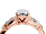 Rose gold Emerald Cut Diamond Ring with Baguette Side Stones, Channel Set Band, and Four-Prong Setting_29