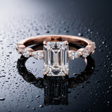 Rose gold Emerald Cut Diamond Ring with Marquise Side Stones and Prong Setting_16