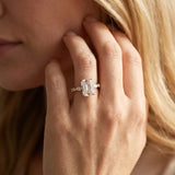 Rose gold Emerald Cut Diamond Ring with Marquise and Round  Side Stones and Four-Prong Setting_100