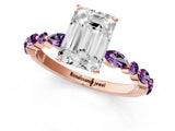 Rose gold Emerald Cut Diamond Ring with Marquise and Round with Amethyst side stone Side Stones and Four-Prong Setting_25