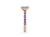 Rose gold Emerald Cut Diamond Ring with Marquise and Round with Amethyst side stone Side Stones and Four-Prong Setting_26