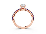 Rose gold Emerald Cut Diamond Ring with Marquise and Round with Amethyst side stone Side Stones and Four-Prong Setting_27