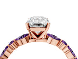 Rose gold Emerald Cut Diamond Ring with Marquise and Round with Amethyst side stone Side Stones and Four-Prong Setting_28