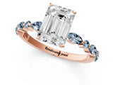 Rose gold Emerald Cut Diamond Ring with Marquise and Round with Aquamarine side stone Side Stones and Four-Prong Setting_13