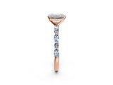 Rose gold Emerald Cut Diamond Ring with Marquise and Round with Aquamarine side stone Side Stones and Four-Prong Setting_14