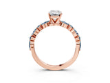 Rose gold Emerald Cut Diamond Ring with Marquise and Round with Aquamarine side stone Side Stones and Four-Prong Setting_15