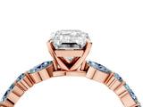 Rose gold Emerald Cut Diamond Ring with Marquise and Round with Aquamarine side stone Side Stones and Four-Prong Setting_16