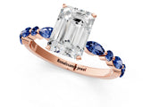 Rose gold Emerald Cut Diamond Ring with Marquise and Round with Blue Sapphire side stone Side Stones and Four-Prong Setting_49
