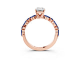 Rose gold Emerald Cut Diamond Ring with Marquise and Round with Blue Sapphire side stone Side Stones and Four-Prong Setting_51
