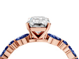 Rose gold Emerald Cut Diamond Ring with Marquise and Round with Blue Sapphire side stone Side Stones and Four-Prong Setting_52