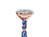 Rose gold Emerald Cut Diamond Ring with Marquise and Round with Blue Sapphire side stone Side Stones and Four-Prong Setting_53