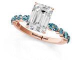 Rose gold Emerald Cut Diamond Ring with Marquise and Round with Blue Topaz side stone Side Stones and Four-Prong Setting_25