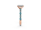 Rose gold Emerald Cut Diamond Ring with Marquise and Round with Blue Topaz side stone Side Stones and Four-Prong Setting_26