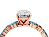Rose gold Emerald Cut Diamond Ring with Marquise and Round with Blue Topaz side stone Side Stones and Four-Prong Setting_28