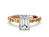 Rose gold Emerald Cut Diamond Ring with Marquise and Round with Citrine side stone Side Stones and Four-Prong Setting_12