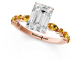 Rose gold Emerald Cut Diamond Ring with Marquise and Round with Citrine side stone Side Stones and Four-Prong Setting_13