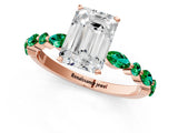 Rose gold Emerald Cut Diamond Ring with Marquise and Round with Emerald side stone Side Stones and Four-Prong Setting_37