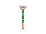 Rose gold Emerald Cut Diamond Ring with Marquise and Round with Emerald side stone Side Stones and Four-Prong Setting_38