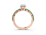 Rose gold Emerald Cut Diamond Ring with Marquise and Round with Emerald side stone Side Stones and Four-Prong Setting_39