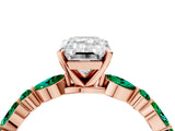 Rose gold Emerald Cut Diamond Ring with Marquise and Round with Emerald side stone Side Stones and Four-Prong Setting_40