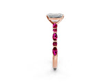 Rose gold Emerald Cut Diamond Ring with Marquise and Round with Garnet side stone Side Stones and Four-Prong Setting_26