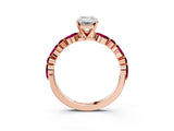 Rose gold Emerald Cut Diamond Ring with Marquise and Round with Garnet side stone Side Stones and Four-Prong Setting_27