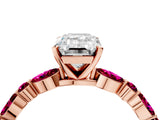 Rose gold Emerald Cut Diamond Ring with Marquise and Round with Garnet side stone Side Stones and Four-Prong Setting_28