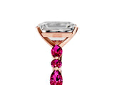 Rose gold Emerald Cut Diamond Ring with Marquise and Round with Garnet side stone Side Stones and Four-Prong Setting_29