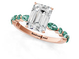 Rose gold Emerald Cut Diamond Ring with Marquise and Round with Green Sapphire side stone Side Stones and Four-Prong Setting_13