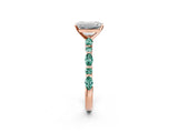 Rose gold Emerald Cut Diamond Ring with Marquise and Round with Green Sapphire side stone Side Stones and Four-Prong Setting_14