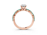 Rose gold Emerald Cut Diamond Ring with Marquise and Round with Green Sapphire side stone Side Stones and Four-Prong Setting_15
