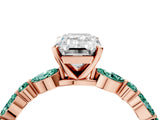 Rose gold Emerald Cut Diamond Ring with Marquise and Round with Green Sapphire side stone Side Stones and Four-Prong Setting_16