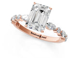 Rose gold Emerald Cut Diamond Ring with Marquise and Round with Moissanite side stone Side Stones and Four-Prong Setting_49