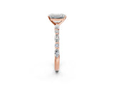 Rose gold Emerald Cut Diamond Ring with Marquise and Round with Moissanite side stone Side Stones and Four-Prong Setting_50