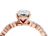 Rose gold Emerald Cut Diamond Ring with Marquise and Round with Moissanite side stone Side Stones and Four-Prong Setting_52