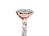 Rose gold Emerald Cut Diamond Ring with Marquise and Round with Moissanite side stone Side Stones and Four-Prong Setting_53