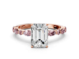 Rose gold Emerald Cut Diamond Ring with Marquise and Round with Morganite side stone Side Stones and Four-Prong Setting_24