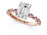 Rose gold Emerald Cut Diamond Ring with Marquise and Round with Morganite side stone Side Stones and Four-Prong Setting_25