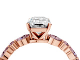 Rose gold Emerald Cut Diamond Ring with Marquise and Round with Morganite side stone Side Stones and Four-Prong Setting_28