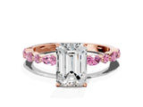 Rose gold Emerald Cut Diamond Ring with Marquise and Round with Pink Sapphire side stone Side Stones and Four-Prong Setting_12